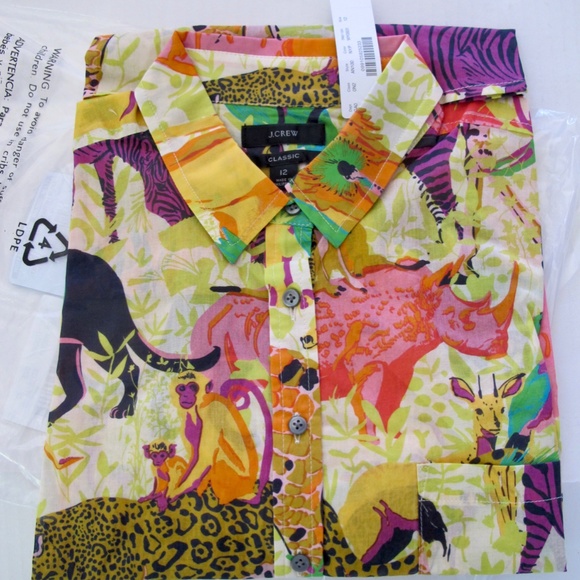 J. Crew Classic Popover Shirt Ratti Safari Animals - Picture 2 of 6